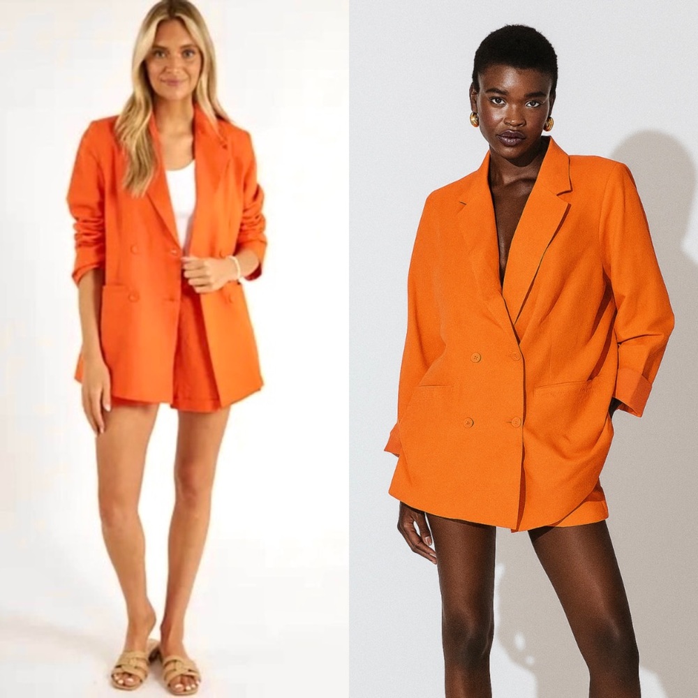 CLEOBELLA Tangerine Linen Cotton Double Breasted‎ Oversized Blazer Jacket XS
